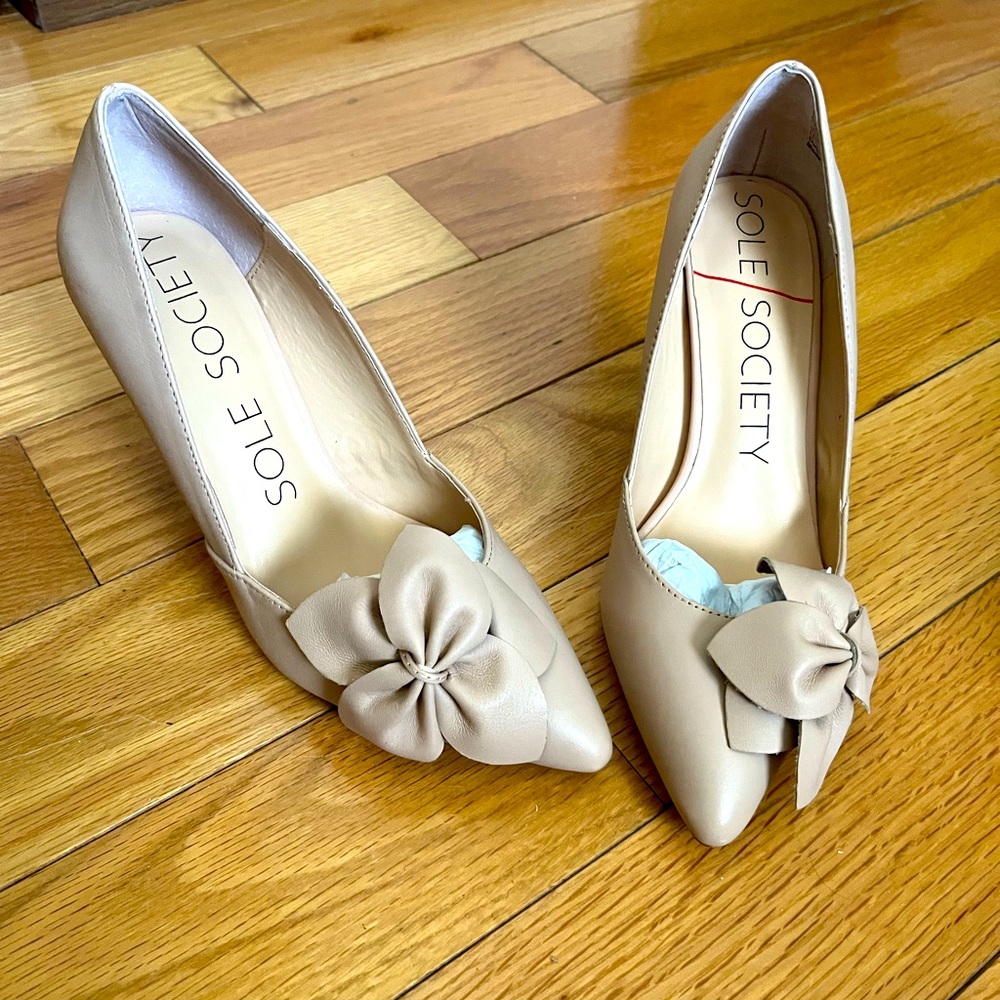 Sole Society Aveline Leather Latte Heels Size 5
